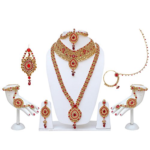 Lucky Jewellery Traditional Alloy Bridal Dulhan Set for Women and Girls 9 Pcs. (3795-IZK-1604-Parent)