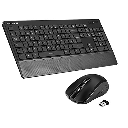 VicTsing Pack de Teclado y Ratón Inalámbricos (QWERTY Español 104 Tecla, USB, 2.4GHz, para PC, Mac, Tableta, Ordenador, Smart TV), Color Negro