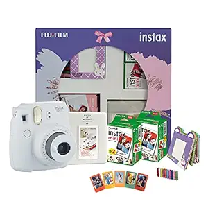 Fujifilm Instax Mini 9 Instant Camera (Smoky White) Happiness Box with 40 Shots