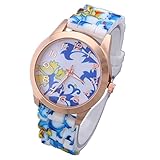 Ouneed® Uhren, Frauen Mädchen Uhr Silikon gedruckte Blumen verursachende Quarz Armbanduhren (Blau)