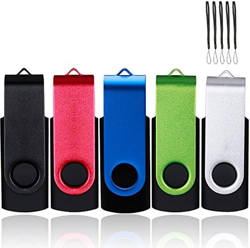 32GB USB Memory Stick by HOFOUND - 5Pack Flash Drives USB 2.0 Swivel Metal Pen Drive with Lanyards - Metal Black,Red,Blue,Green,Silver