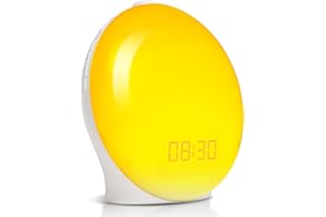 LEDVIA Wake Up Light Sunrise Alarm Clock for Heavy Sleepers & Kids - Full Screen Sunset Simulation, Dual Alarms, Snooze, 8 Sounds 15 Colors, FM Radio, USB Charger, Bedside Night Light