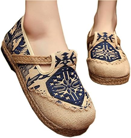 Traditional Embroidery Flats Single Shoes Fashion Retro Woman Linen Embroidered Shoes Chinese Straw Bottom Shoes by Elaiya