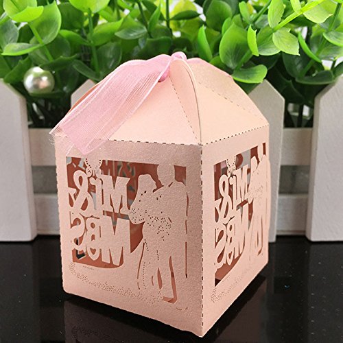 lavinaya 50/lot MR & MRS Hochzeit Süßigkeiten Box Geschenk Favor Boxen mit Band Party Event Dekoration Pink
