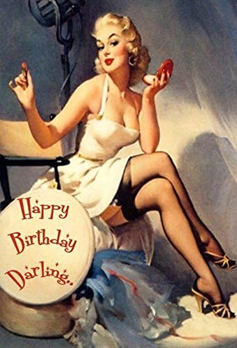 Sexy Pin Up PinUp/Frau am Schminken Happy Birthday Darling Erotik Schild aus Blech, Metal Tin Sign,