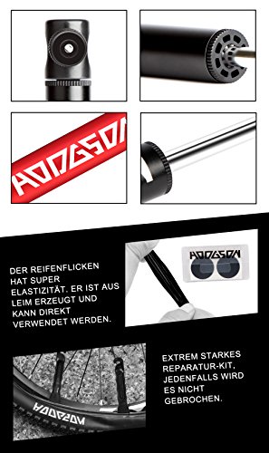 HODGSON Fahrradpumpe Mini aus Luftfahrt Aluminiumlegierung, portable Fahrrad Luftpumpe mit Fahrrad Flickzeug für französisches und amerikanischs Ventil - 7