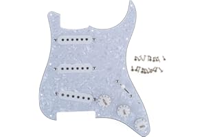 Musiclily 11 Loch SSS Loaded Prewired Pickguard Vorverdrahtetes Schlagbrett mit Single Coil Tonabnehmer Set für Fender Squier Strat Style E-Gitarre,4 lagig White Pearl