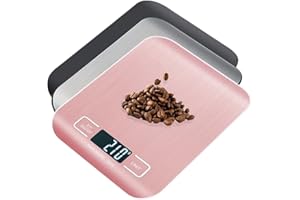 Balance de cuisine numérique 5 kg/1 g pour aliments avec écran LCD rétro-éclairé et fonction tarière multifonction en acier inoxydable pour nourriture/cuisine/four/poids (5 kg) (5 kg, or rose)