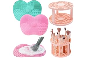 PXBSNB Przenośna mata do czyszczenia pędzli makijażu, 3 sztuki, szczotka z przyssawką (zielona + różowa)