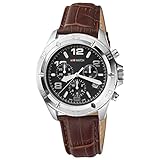 M WATCH Drive Herrenuhr, Chronograph mit Datum, Leuchtende Zeiger, Braunes Lederarmband, Swiss Made