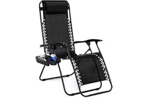 MAECENA Zero Gravity Chair Patio Folding Lawn Lounge Chairs Outdoor Lounge Gravity Chair Camp Reclining Lounge Chair with Cup Holder Pillows for Poolside Backyard and Beach - Set of 1 - Black