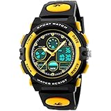 BesWLZ Boys Watches Multifunction Dual Time Digital Watches Alarm Sports Waterproof Kids Watches (Yellow)
