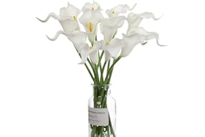 huaao 12pcs Lirios de Cala Flores Artificiales Blanco en Latex Ramos Flores Falsos Realista, Decoración Aniversario, Matrimonio, Boda, Hogar, Fiesta, Oficina, Arreglos Florales, Bouquets Flor Nupcial
