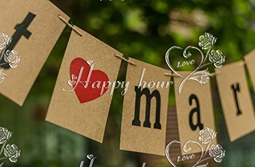 Veewon Girlande Vintage Rustikal Kraftpappe Hochzeit Bunting Fahnen Foto Prop Dekoration Weinlese “Just Married“ – als Deko zur Hochzeit - 4