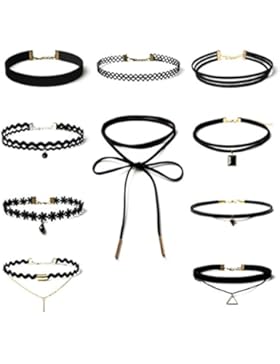 Sunnywill 10 Stück Choker Halskette Set Stretch samt klassische gotische Tattoo Spitze Choker für Frauen Mädchen...