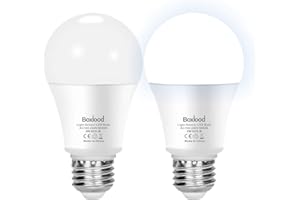 Boxlood Dawn Till Dusk Light Bulbs, 9W 60Watt Equivalent E27 Light Sensor LED Bulbs, Daylight 6000K, Smart Automatic On/Off, 600LM Outdoor Indoor Lighting Bulb for Porch Garden Yard Patio 2 Pack