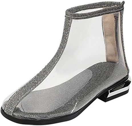Toddler Wellington Boots Transparent Fashion Lightweight Easy-On Non-Slip Water Shoes Zipper Stylish Waterproof Ankle Boots for Kids
