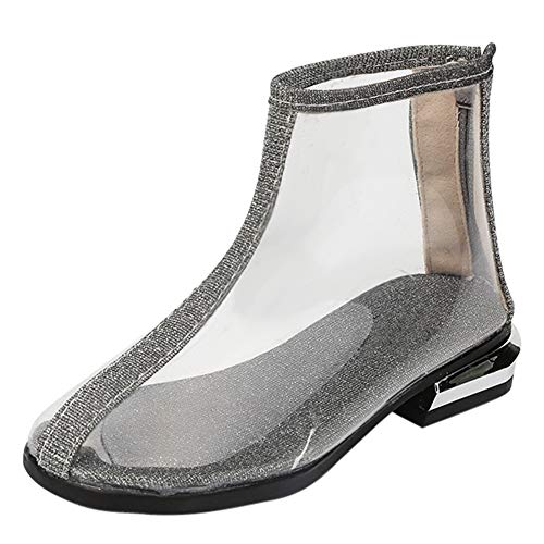 Toddler Wellington Boots Transparent Fashion Lightweight Easy-On Non-Slip Water Shoes Zipper Stylish Waterproof Ankle Boots for Kids