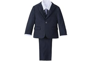 Lito Angels Esmoquin Trajes y Blazers Elegantes para Niños, Conjunto de 5 Piezas con Chaqueta y Chaleco, Azul/Azul Marino