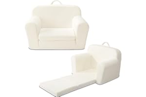 Eufurnibi Toddler Sofa Chair, Kids Armchair 2 in 1 Fold Out Bed, Comfy Kids Play Sofa, No Assembly, Beige