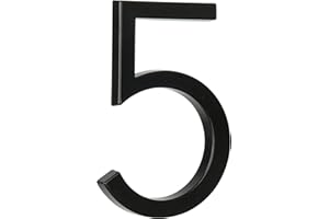 HASWARE Numéro de maison flottant 5" (12 cm) pour extérieur – Plaque d’adresse moderne en alliage de zinc pour jardin, rue et boîte aux lettres (5, Noir)