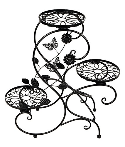 HLC 3 Töpf Metall Blumenständer Blumentreppe Pflanzer, S-förmig Schwarz - 3
