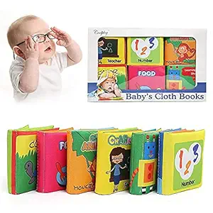 SNOWIE SOFT 6Pcs Baby Cloth Book, Baby Soft Toys Baby Present Fun Interactive Soft Cartoon Book with Sounds Early Learning Toys for 0-3 Year Olds Baby Great Gift for Babies