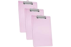 Acrimet Presse-Papiers Porte Bloc avec Clip à Profil Bas et avec Règles Latérales Format A4 (34cm x 24cm) (Plastique) (Couleur Rose Transparent) (Paquet de 3)