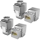 4X Keystone Modul CAT 6a Jack STP RJ45 Buchse geschirmt/Werkzeuglos Dank Snap-In Montage 500Mhz 10 Gigabit Ethernet // Metall