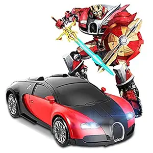 Amitasha Battery Operated Convertible Car to Robot Automatically Transform Robot Toy with Light and Sound for Kids