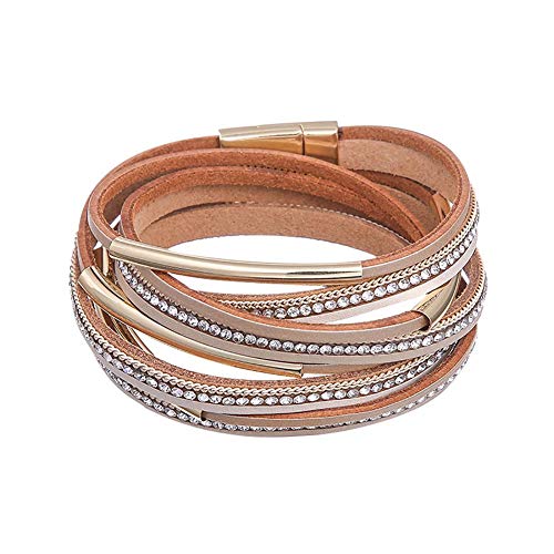 Preisvergleich Produktbild Retro Geflochtenes Lederarmband Für Männer Frauen Manschette Wickelarmband Böhmischen Strass Leder Geflochtene Armbänder Mehrschichtige Mit Magnetschnalle Breite Manschette Armband Für Mädchen Frauen