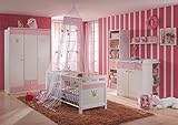 Babyzimmer in Apinweiß/Rose, Schrank B: 139 cm, Kinderbett inkl. Lattenrost 70 x 140 cm, Wickelkommode B: 91 cm, Regalteil und extra 3er Einlegeböden