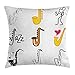 Produktbild JIEKEIO Music Throw Pillow Cushion Cover, Colorful Illustration of Saxophone Icons with Heart and Man Figure Home Decor, Decorative Square Accent Pillow Case, 18 X 18 inches, Black White Yellow