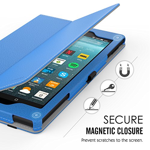 MoKo Hülle für All-New Amazon Fire 7 Tablet (7 Zoll – 7. Generation, 2017 Modell) – Kunstleder Ständer Schutzhülle Smart Cover mit Auto Sleep/Wake up Funktion, Stift-Schleife und Stanfunktion für das neue Fire 7 2017, Blau - 8