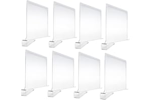 Homtone 8 PCS Divisori Scaffale, Divisorie Verticale Mensole Ripiano, Divisori Regolabili Armadi da Cucina, Organizzatore per Camera da Letto Vestiti Piatti Libri, Trasparente