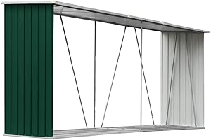 vidaXL Capannone da Giardino in Acciaio Zincato Capanno da Esterni Portalegna Ripostiglio per Legna Accessori Giardino 330x84x152cm Verde