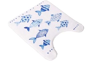 BM ITALIA SRL BM 4176 Tappeto Antiscivolo Assorbente in Microfibra Flanella 45x45 cm Blu Tappetino Lavabile Morbido Assorbente da Terra per Bidet Vaso WC Bagno Decorato con Motivo Pesciolini