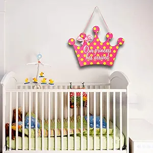 Wedpack Medium Density Fibreboard, Vinyl Our Princess Has Arrived Crown Wall Hanging for Baby Girl, Kids Room (