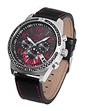 FIREFOX SKYDIVER FFS20-102b schwarz/rot/Carbon Edelstahl Lederarmband Dornschließe Herrenuhr Chronograph 10 ATM Prüfdruck