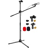 5 Core Mikrofon Standı Zemin Evrensel Y&uuml;ksekliği Ayarlanabilir Tripod Mikrofon Standları 2 Mikrofon Tutar w Uzayan Teleskopik