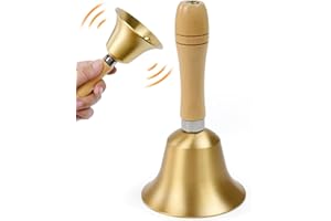 Zithgen Campanello di Metallo, Campana di Babbo Natale Campanella a Mano Campane Super Rumorose in Metallo Manico in Legno Campana Dorata per Scuola Reception Natalizia Ristorante Eventi di Nozze