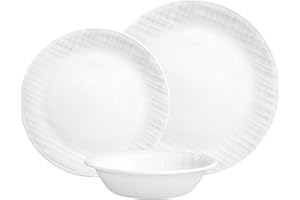 Corelle Dinnerware Set (12pc Set, Linen Weave)-Dinner Set for 4 Includes 4 x: Dinner Plates, Side Plates & Bowls 3 X More Durable, Half The Space & Weight of Ceramic up to 80% Recycled Glass, 1146908