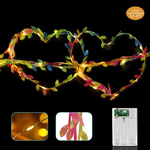 Preisvergleich Produktbild LED Lichterkette Batterie, Zorara Simuliertes Blattrattan Lichterketten Batteriebetrieben Weihnachten Drahtlichterkette Innen Außen für Zimmer Balkon Party Hochzeit Geburtstag Kinderzimmer (Bunt, 10M)