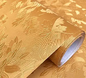 WOW Interiors Golden Flower PVC SELF Adhesive Wallpaper Peel and Stick Easy to Stick and Kitchen Bedroom LIVINGROOM CABINE- 200 45CM L W - 9SQFT Approx, Sandal (LF5008-WMD)