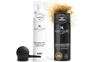 Hair Guru London Starter Set - Thickening Fibres 28g, Fibre Locking Spray 120ml & Applicator - Conceals Bald Spots & Thinning Hair - Unisex Hair Loss Solution - Dark Blonde