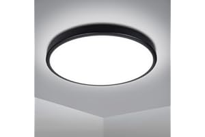 EXTRASTAR 12W Bathroom Black Border Ceiling Light, 1160LM, 81W Equivalent, IP54 Cool White 6500K Round Modern Ceiling Lightning for Living Room, Bedroom, Kitchen, Corridor, Office and More, Ø 280mm