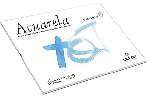 Canson Guarro Acuarela Bloc Collé 1 Côté Papier Aquarelle Grain Torchon 240 g 20 Feuilles 23 x 32,5 cm Blanc