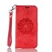 Produktbild Lonchee Apple iPod Touch 5/6 Wallet Tasche Brieftasche Schutzhülle ,Mandala Blumenmuster geprägt Muster Design Hochwertige PU Leder Folio Tasche Case Hülle im Bookstyle mit Standfunktion Kredit Kartenfächer (rot)