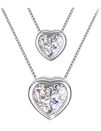 Regalo Navidad Collar Mujer a Juego, J.Rosée Plata de Ley 925 Brillante Circonita " Dos por el Precio de Una " Collar de Corazón Cadena 45cm Regalo Original para Mujer