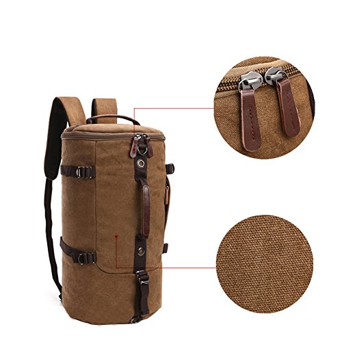 lanyou Canvas Rucksack Man Wandern Daypack Zylinder Rucksack perfekt für Reisen Gym Sport Outdoor Schule Tasche coffee coffee - 4